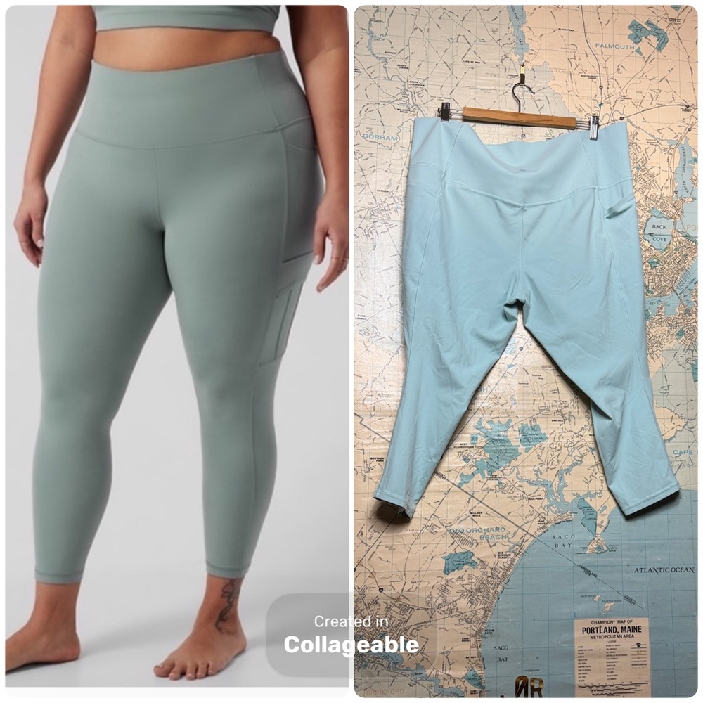 Athleta Salutation Stash Pocket II 7/8 Leggings, Seafoam, 3X